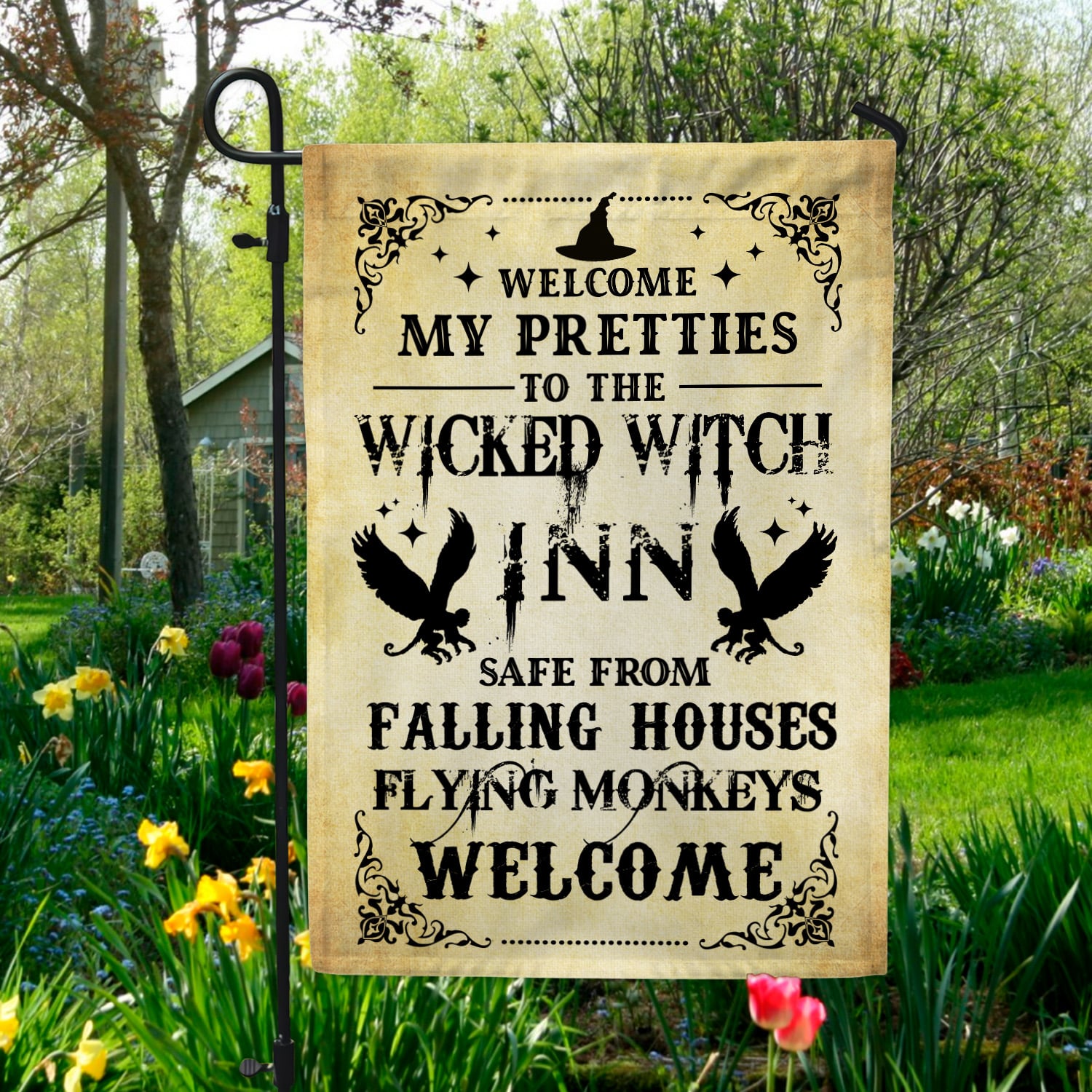 4LV. Wicked Witch Inn Garden Flag Mockup 5