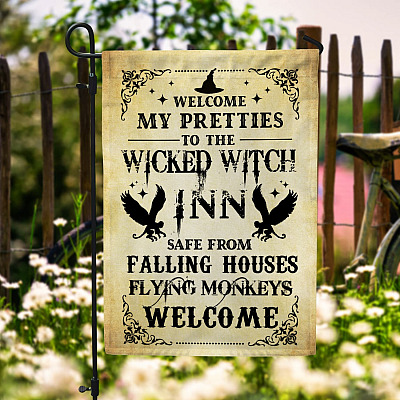 Welcome My Pretties to the Wicked Witch Inn Save from Falling Houses Garden Flag - Halloween Witch Garden Flag