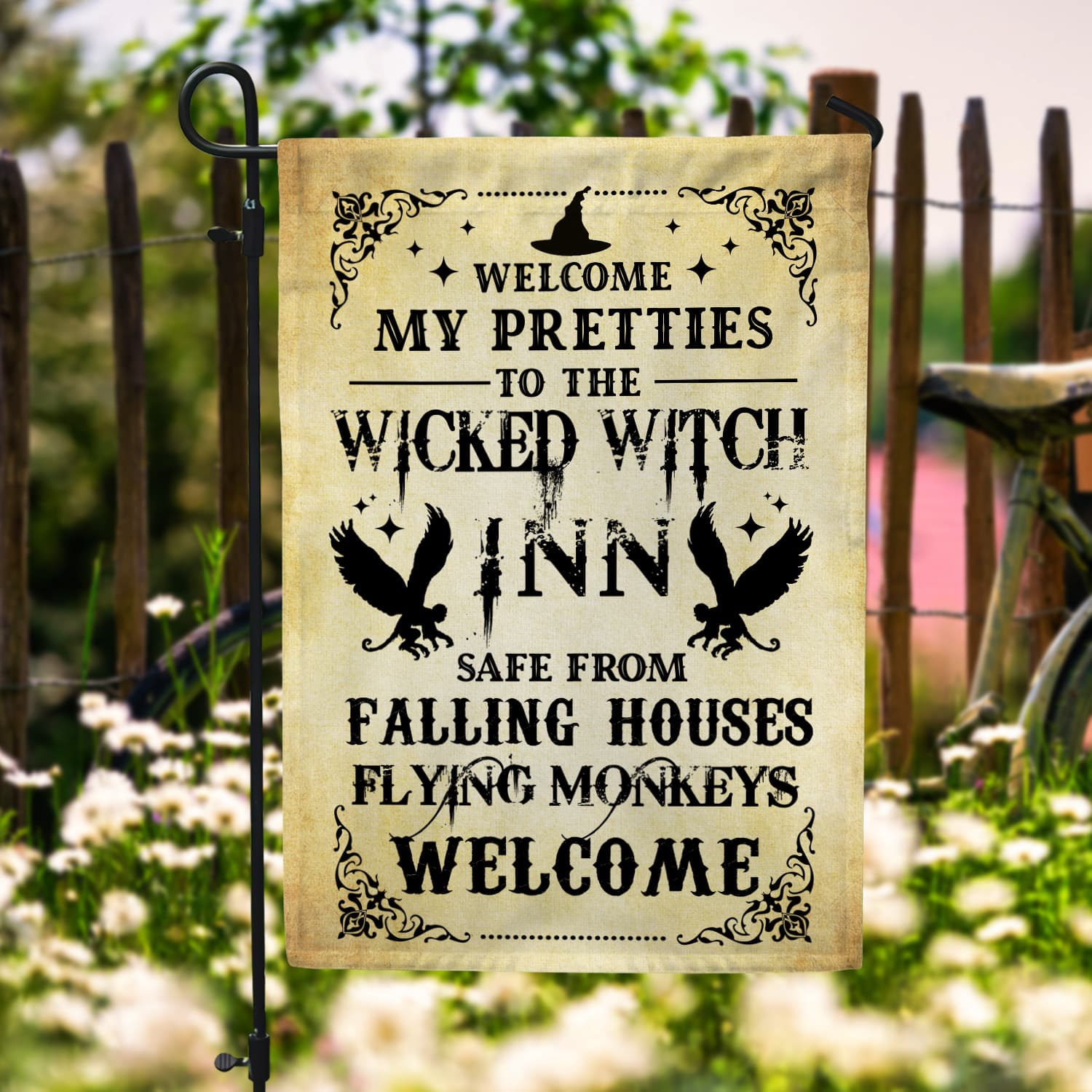 4LV. Wicked Witch Inn Garden Flag Mockup 6