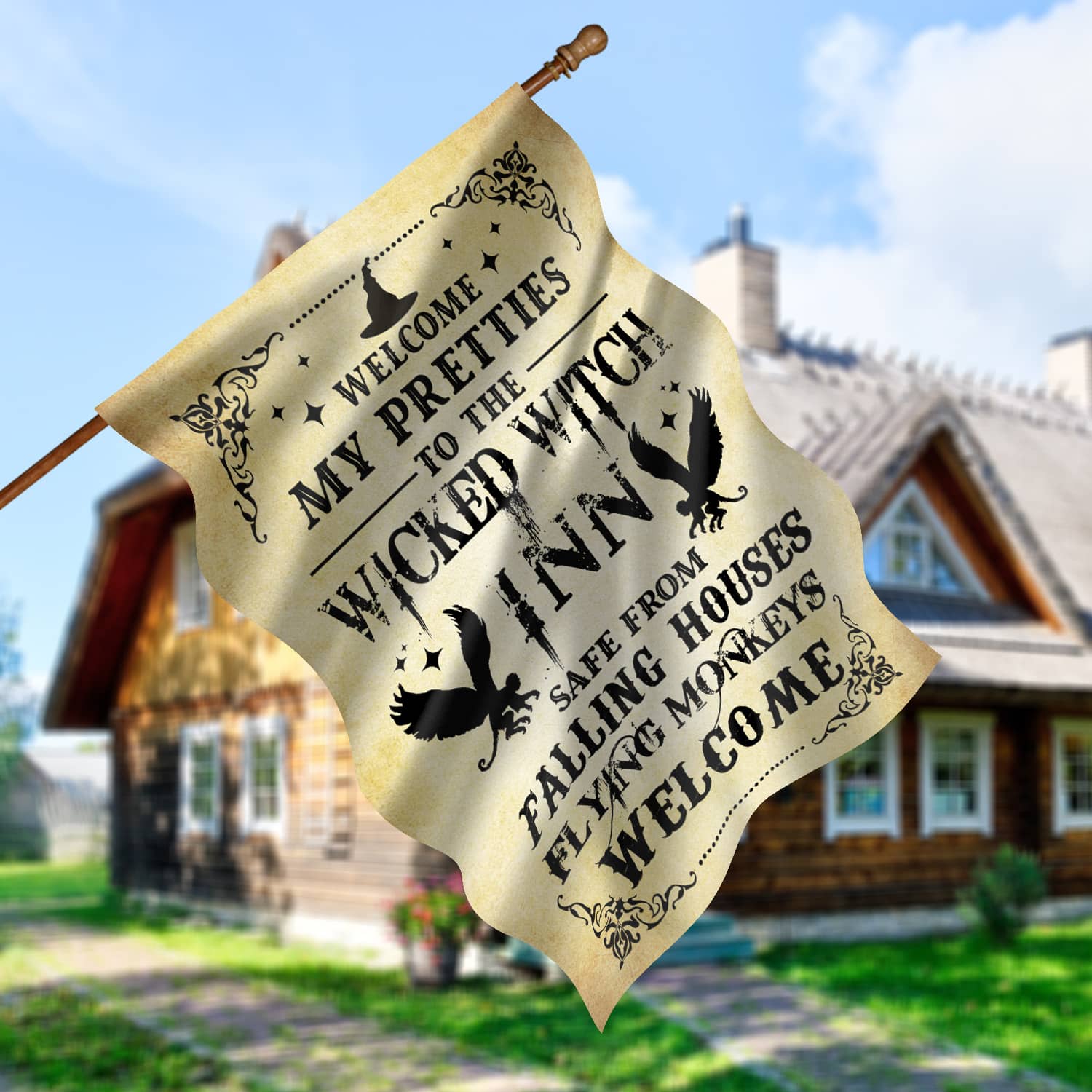 4LV. Wicked Witch Inn House Flag Mockup 5