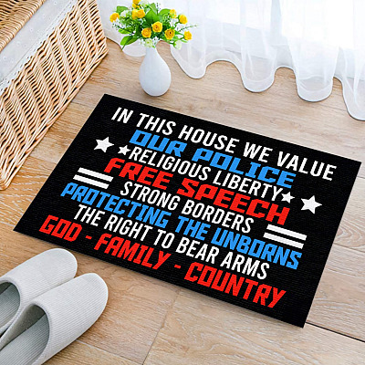 Alternative view of In This House We Value Our Police Religious Liberty Free Speech Right To Bear Arms Indoor Outdoor Doormat