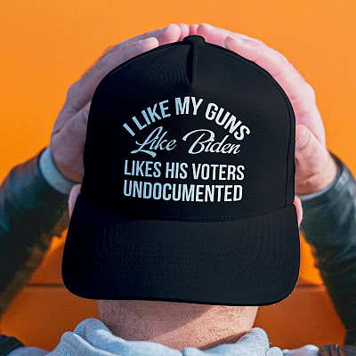 Alternative view of I Like My Guns Like Biden Likes His Voters Undocumented Twill Cap - High-Profile Snapback Hat - Trucker Hat
