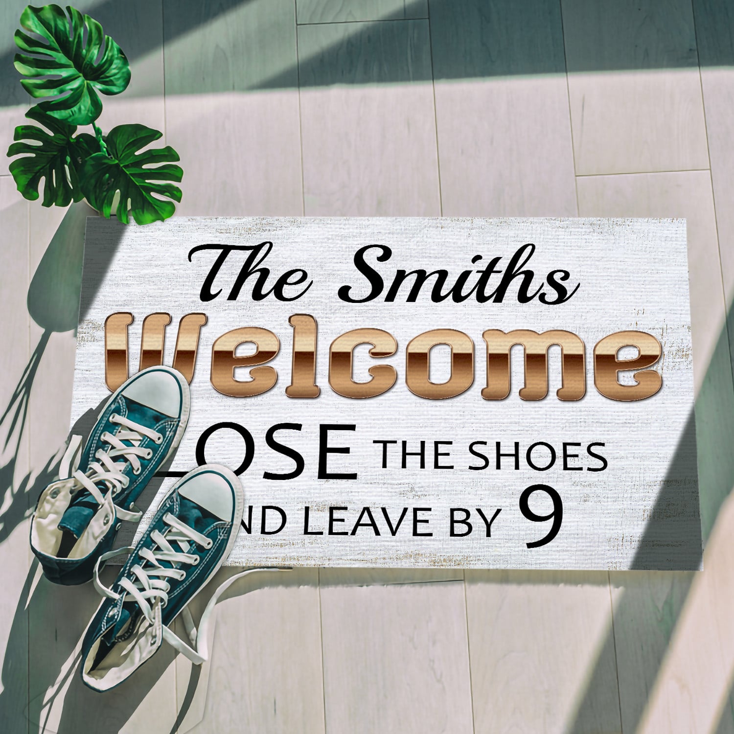 9MH. Leave By 9 sample design Doormat mockup 5