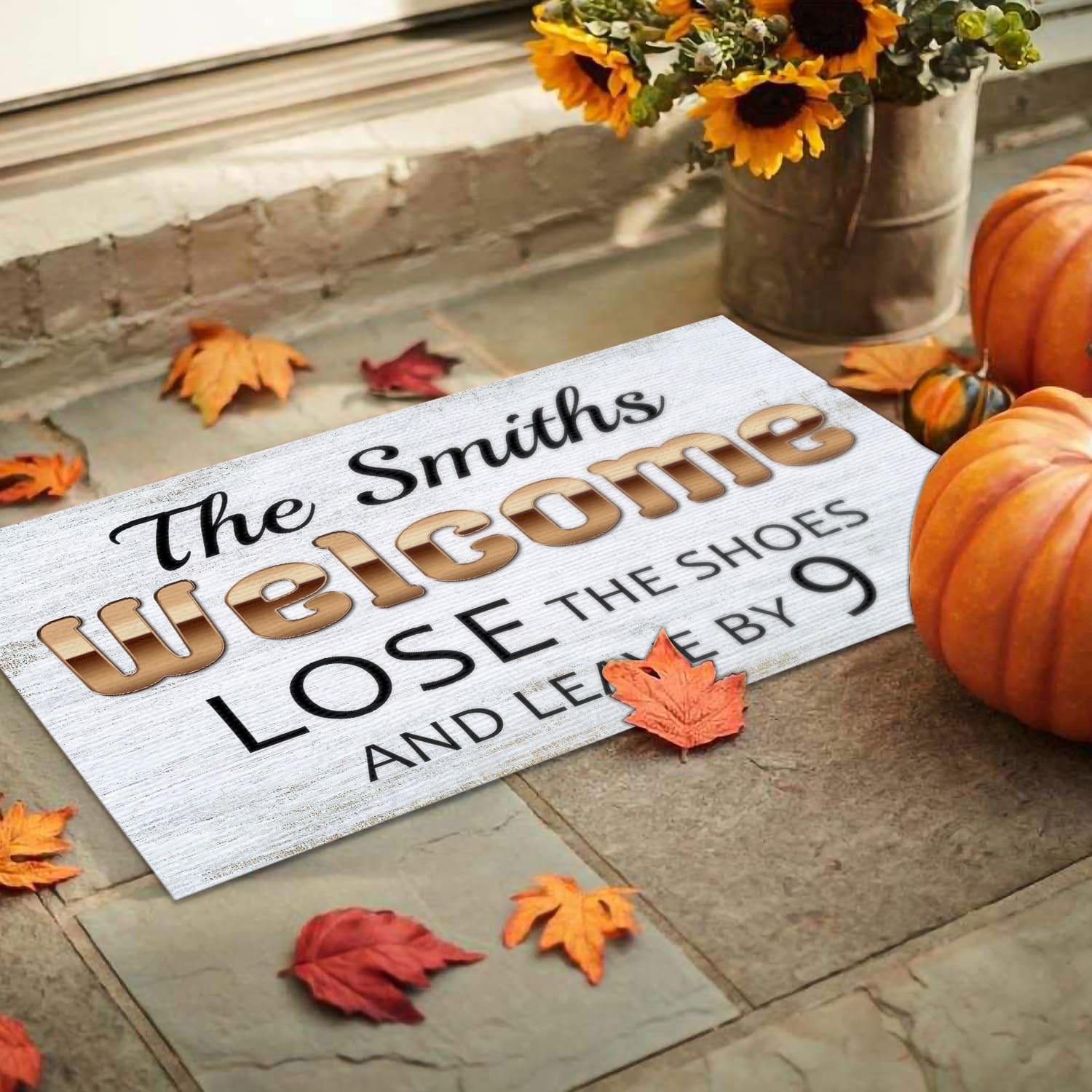 9MH. Leave By 9 sample design Doormat mockup 9