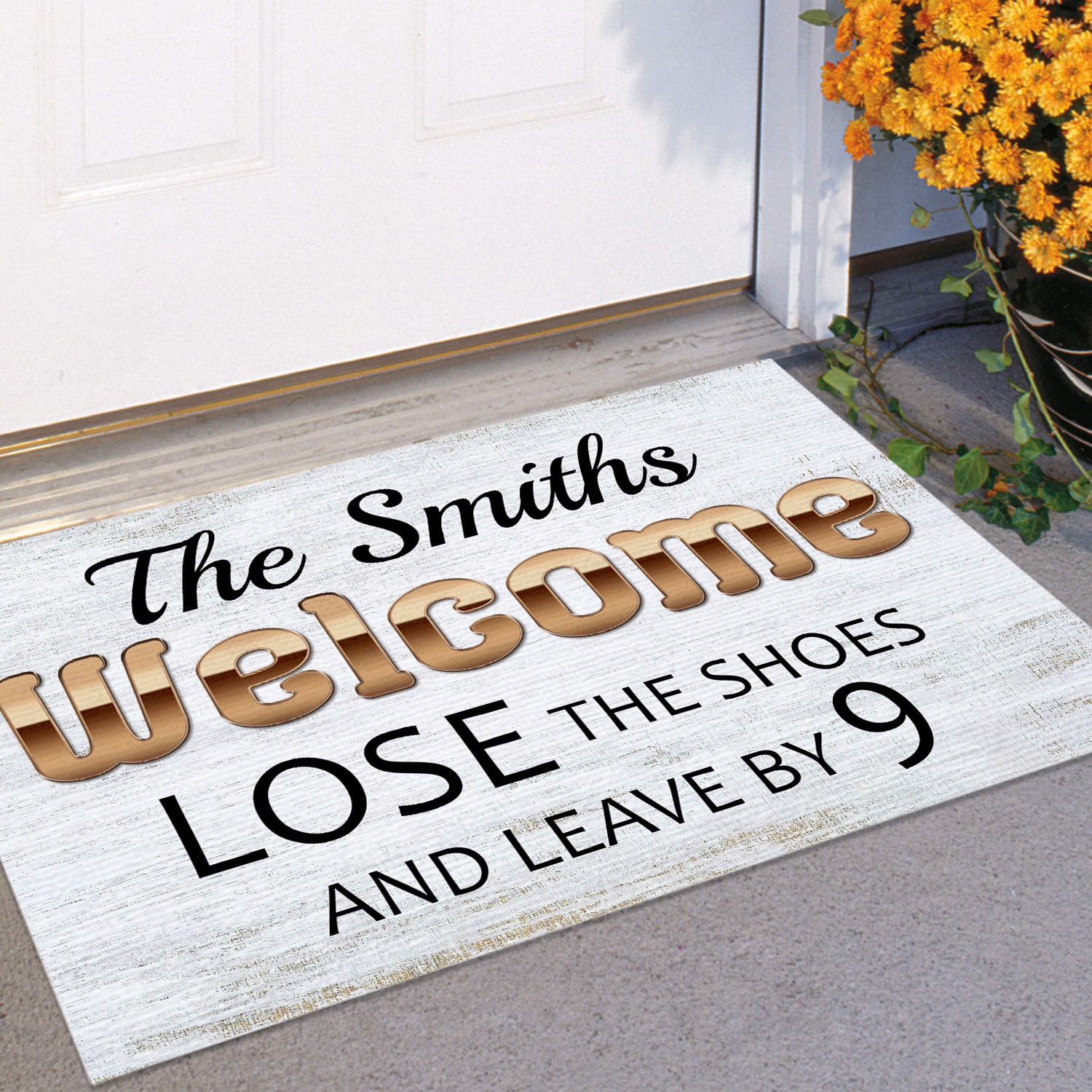 9MH. Leave By 9 sample design Doormat mockup 11
