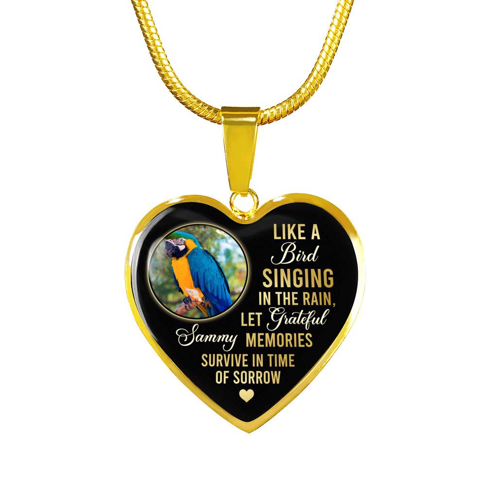 Personalized Parrot Photo Like A Bird Singing In The Rain Heart Pendant Necklace - Memorial Pet Custom Photo Gift Personalized Parrot Photo Like A Bird Singing In The Rain Heart Pendant Necklace - Memorial Pet Custom Photo Gift