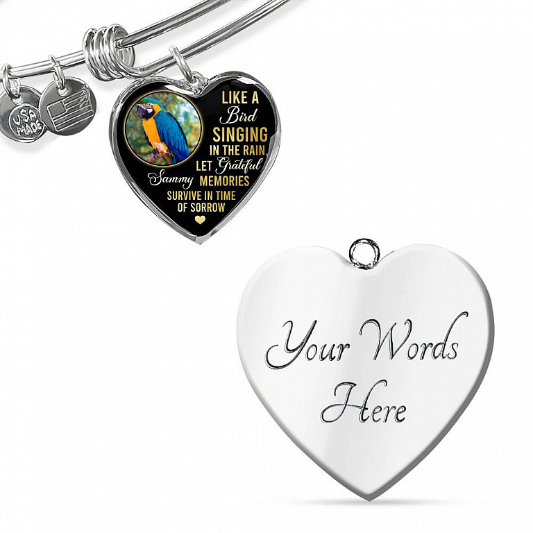 Personalized Parrot Photo Like A Bird Singing In The Rain Heart Pendant Necklace - Memorial Pet Custom Photo Gift