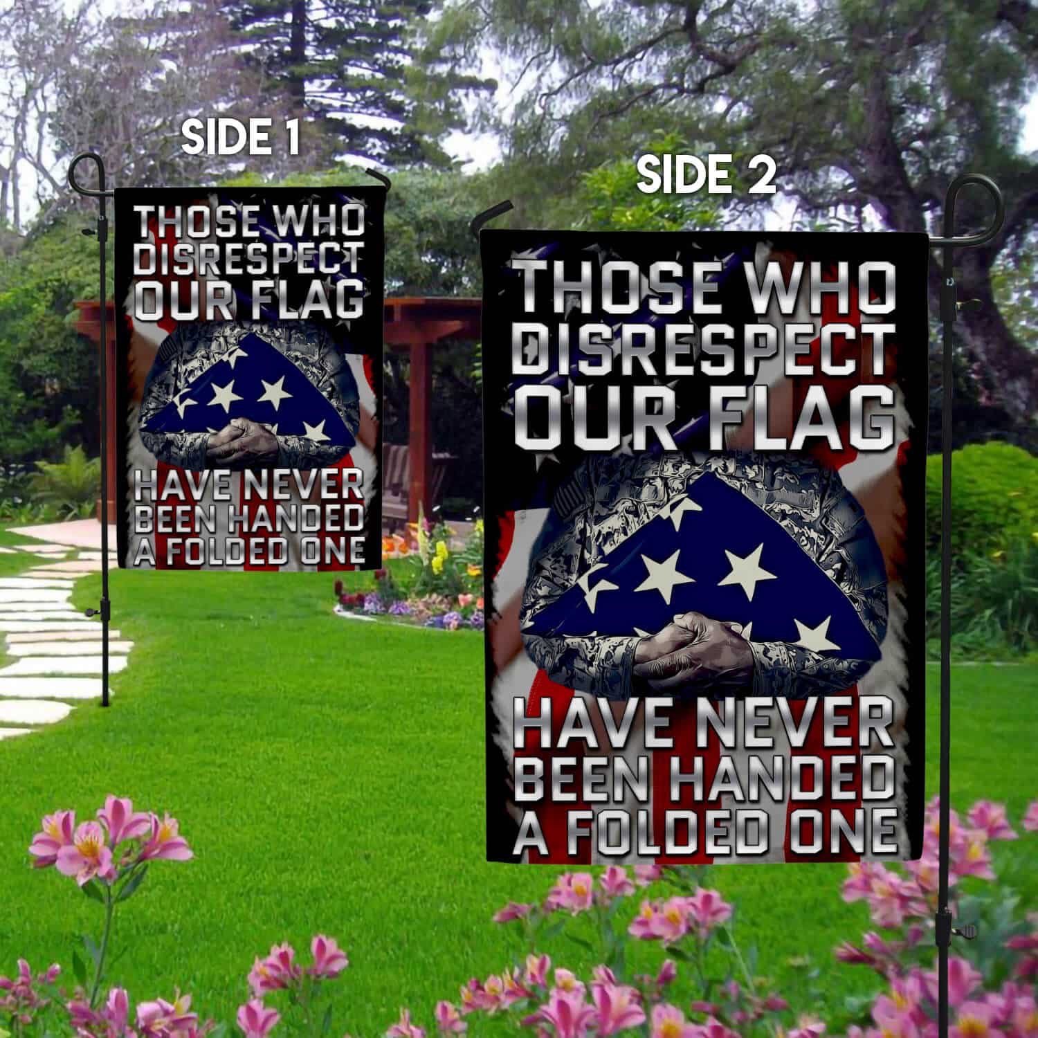 1TM. Disrespect Flag_1 30x40 Garden Flag Mockup 2 Side-1