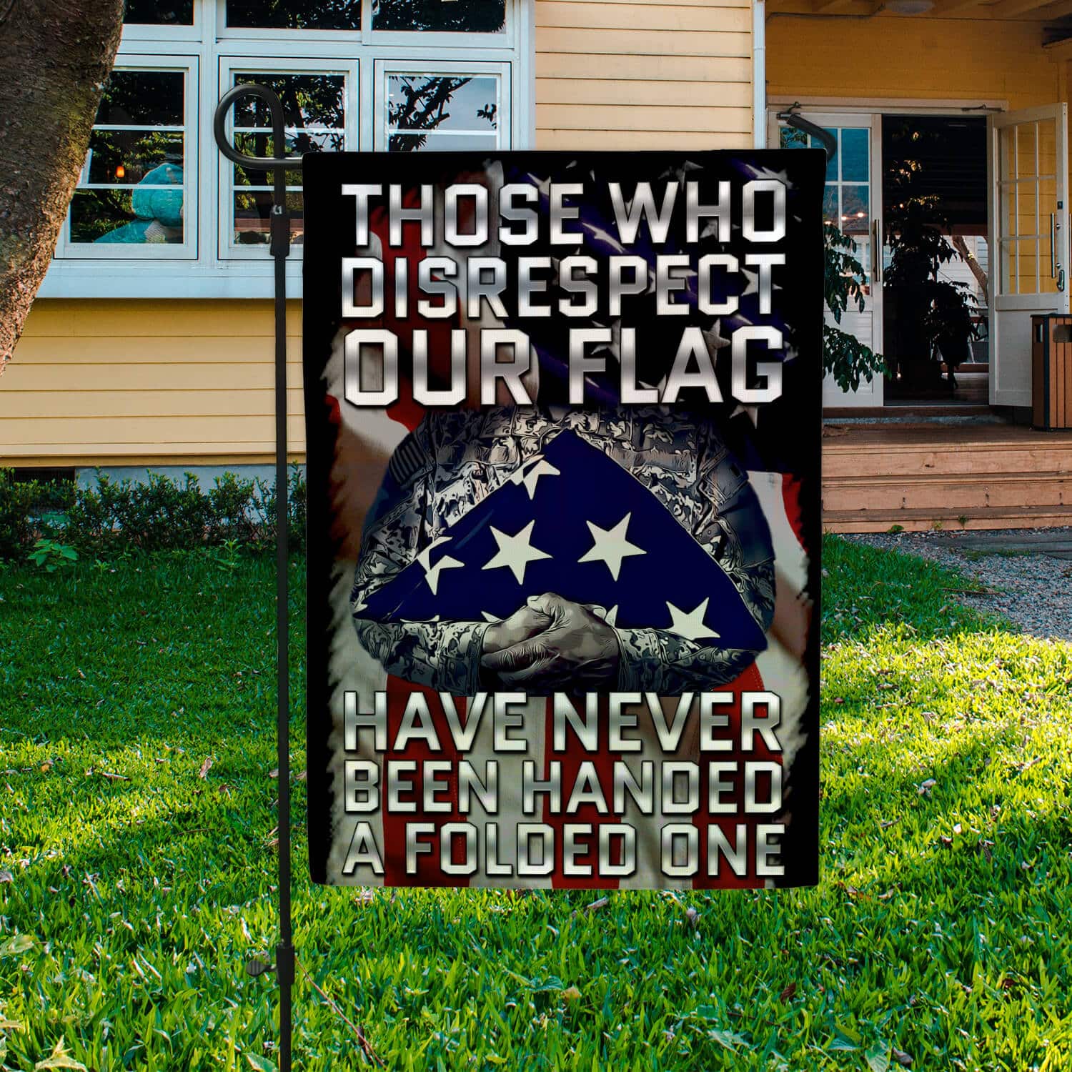 1TM. Disrespect Flag_1 30x40 Garden Flag Mockup 3