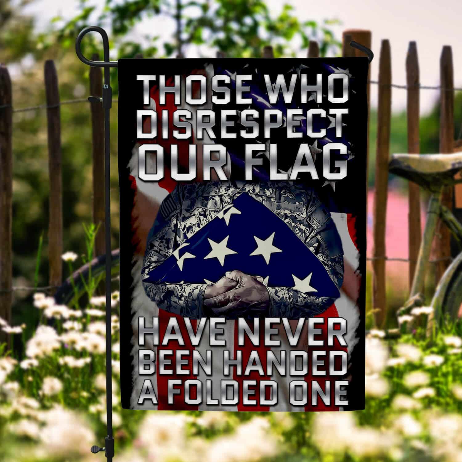 1TM. Disrespect Flag_1 30x40 Garden Flag Mockup 6