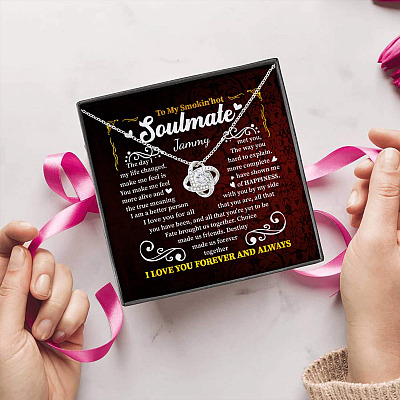 Alternative view of Personalized to My Smokin' Hot Soulmate the Day I Met You My Life Changed Love Knot Pendant Necklace