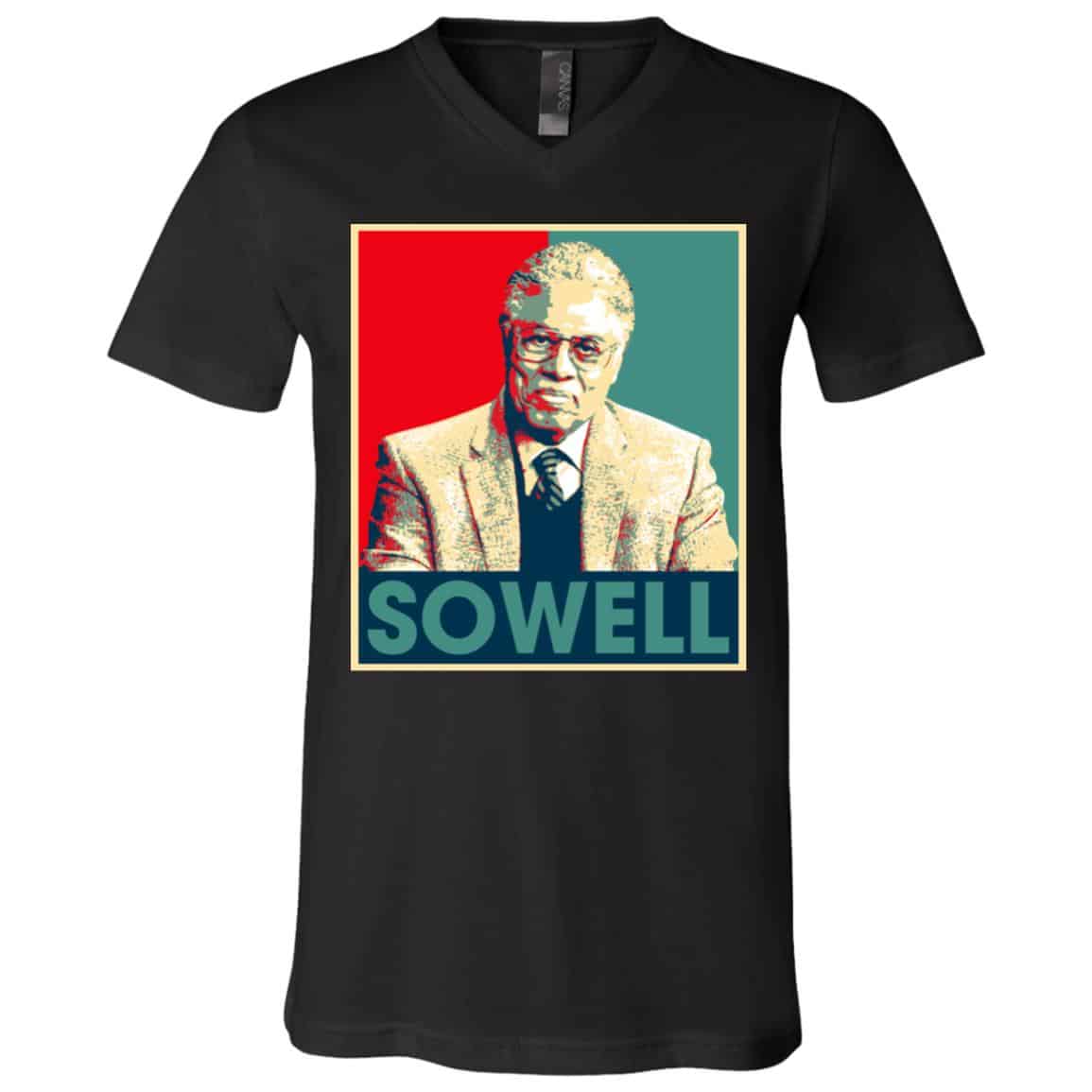 Thomas Sowell tee, Black, V-Neck T-Shirt