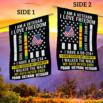 Alternative view of I Am A Veteran I Love Freedom Proud Vietnam Veteran Decorative Garden Flag - House Flag