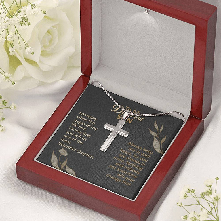 To My Dearest Son Someday When The Pages Of My Life End Artisan Crafted Cross Necklace - Son Necklace Gifts