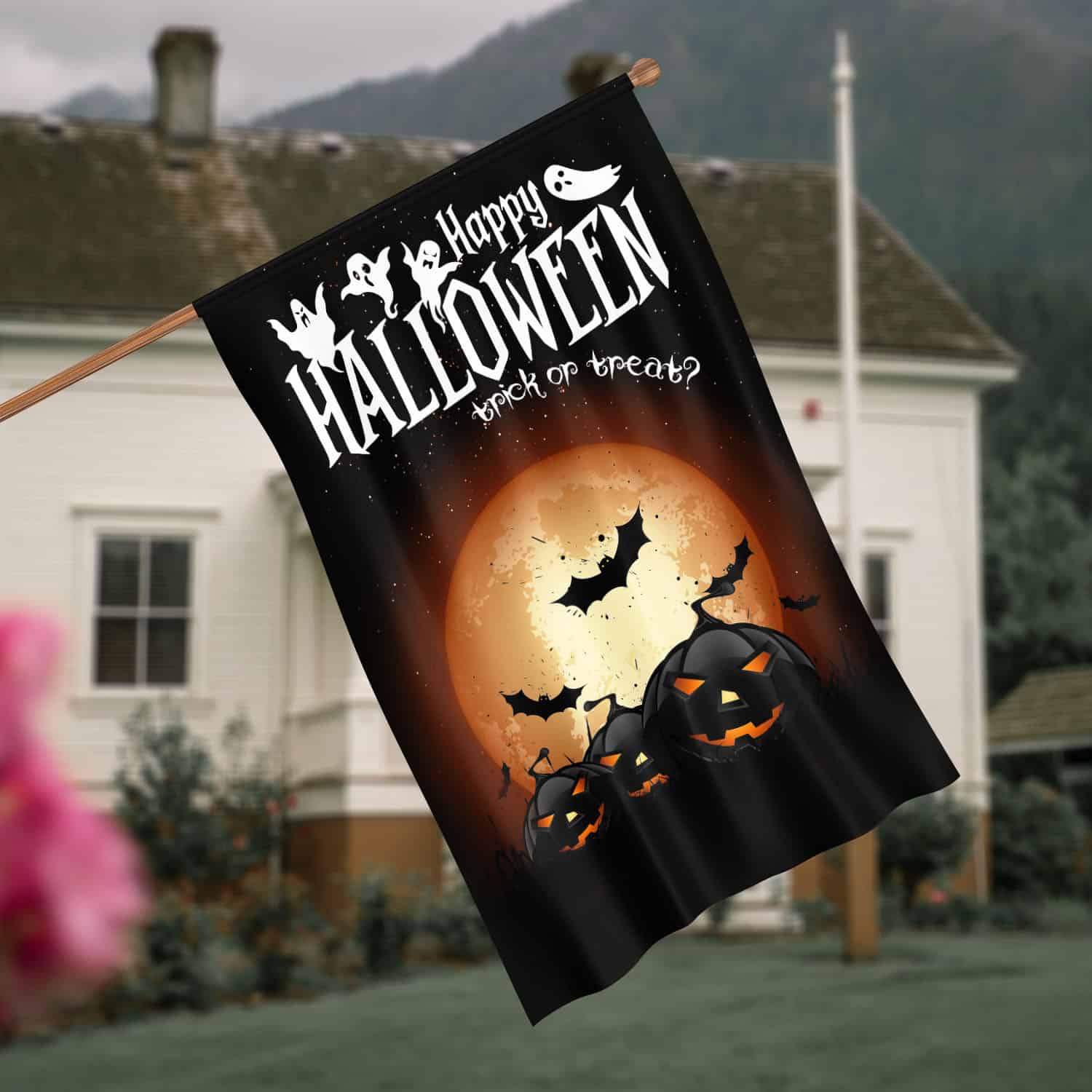 1O. Happy Halloween 30x40 House Flag Mockup 4