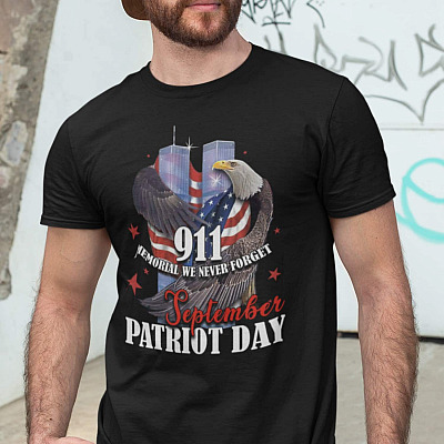 Alternative view of 9/11 20th Anniversary Shirt Twin Towers We Will Never Forget Patriot Day T-Shirt - V-Neck Tee