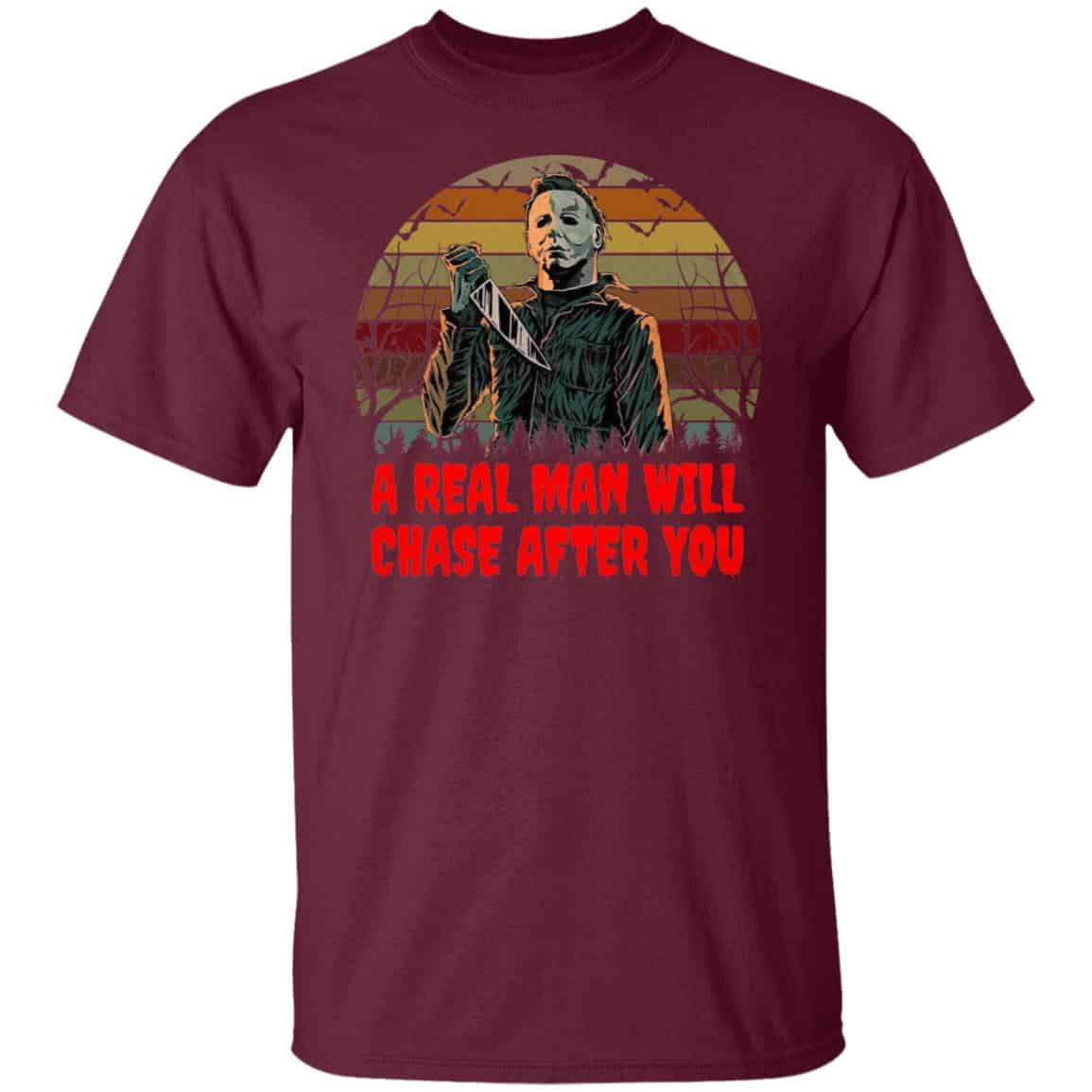Michael Myers Canvas Tote Bag – 'A Real Man Will Chase After You', 40x34 Cm, 100% Baumwolle, Wiederverwendbar