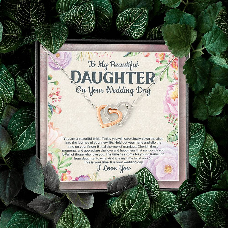 To My Beautiful Daughter On Your Wedding Day You Are A Beautiful Bride Interlocking Hearts Pendant Necklace