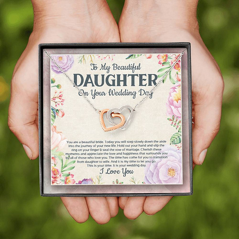 To My Beautiful Daughter On Your Wedding Day You Are A Beautiful Bride Interlocking Hearts Pendant Necklace