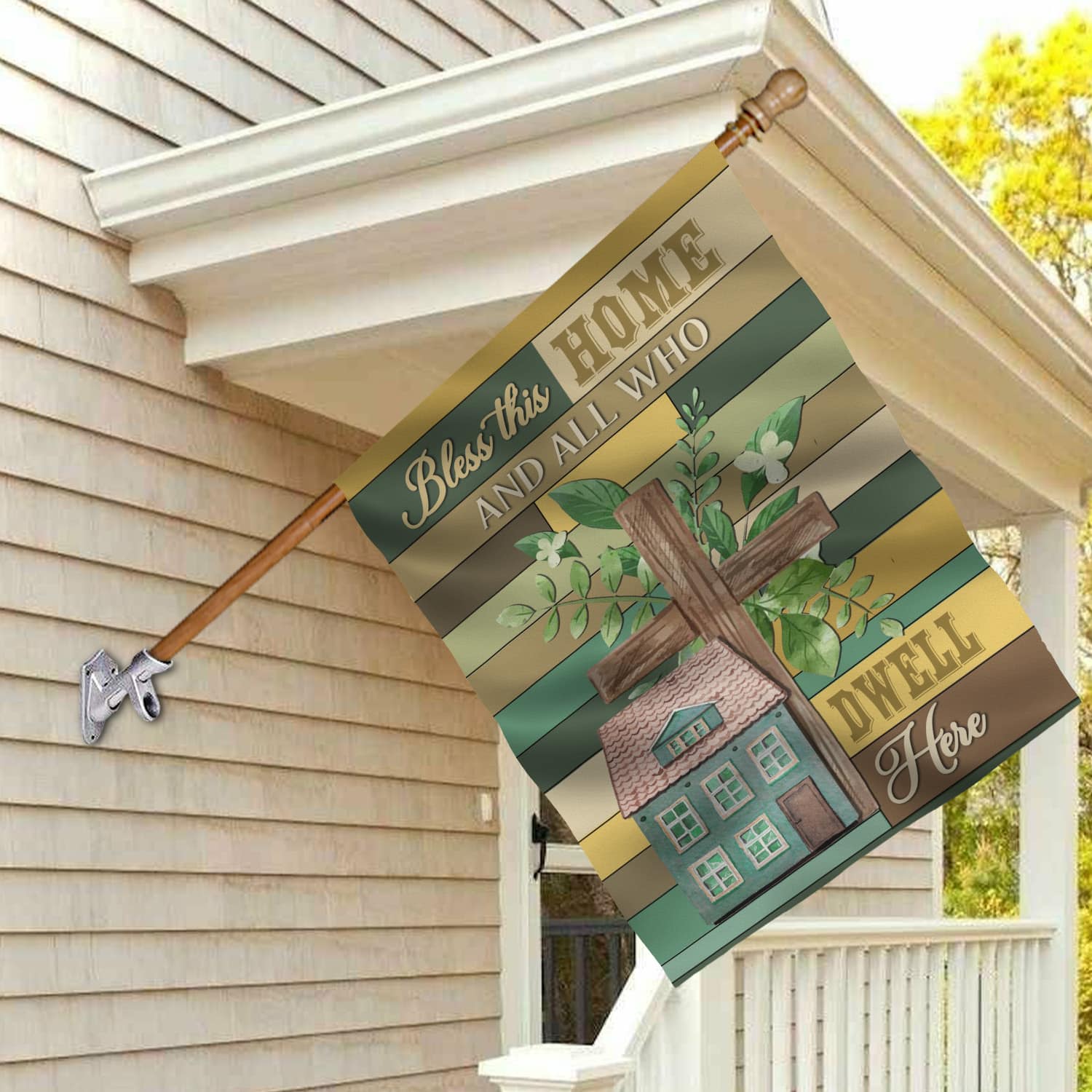 7KNG. God Bless 30x40 House Flag Mockup 2