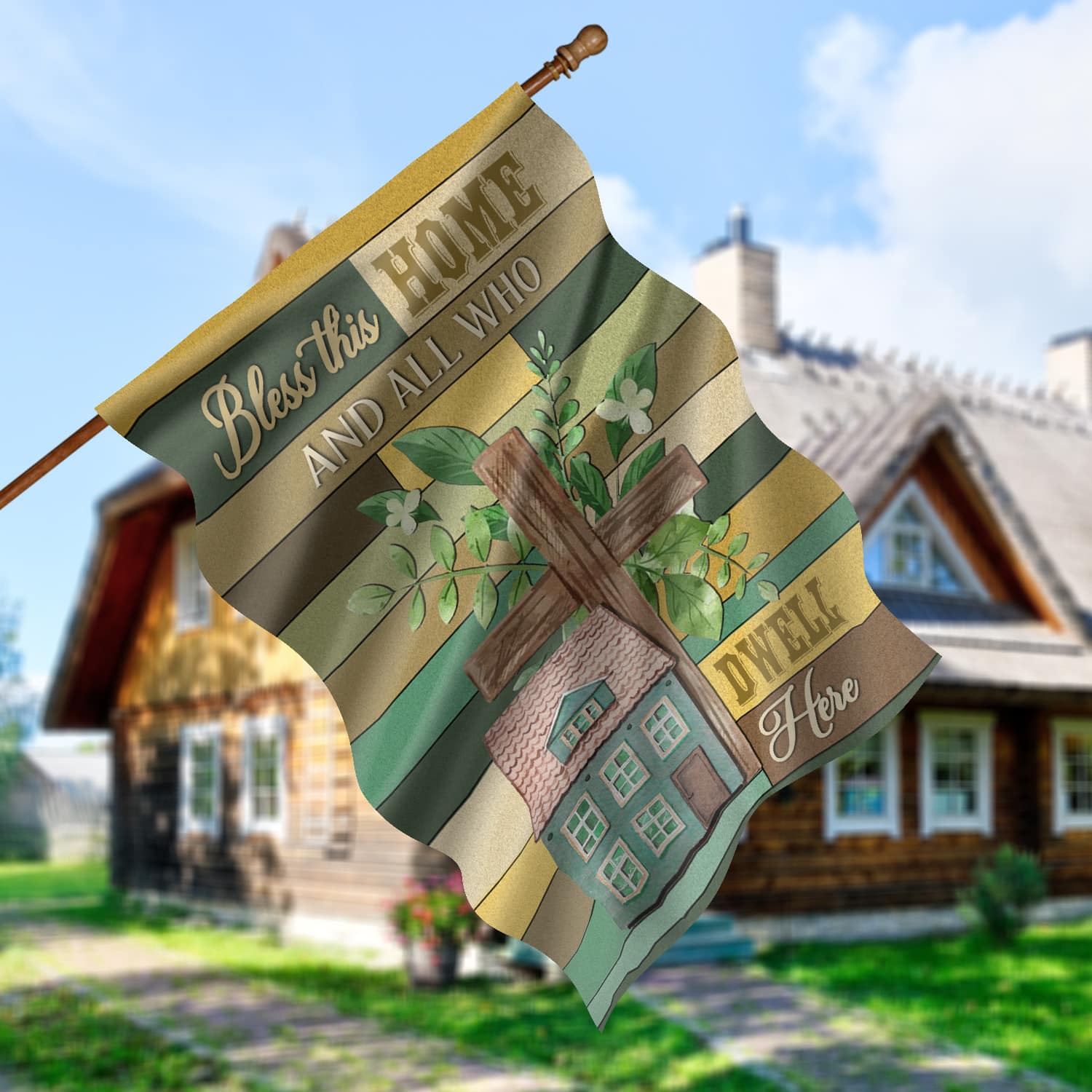 7KNG. God Bless 30x40 House Flag Mockup 5