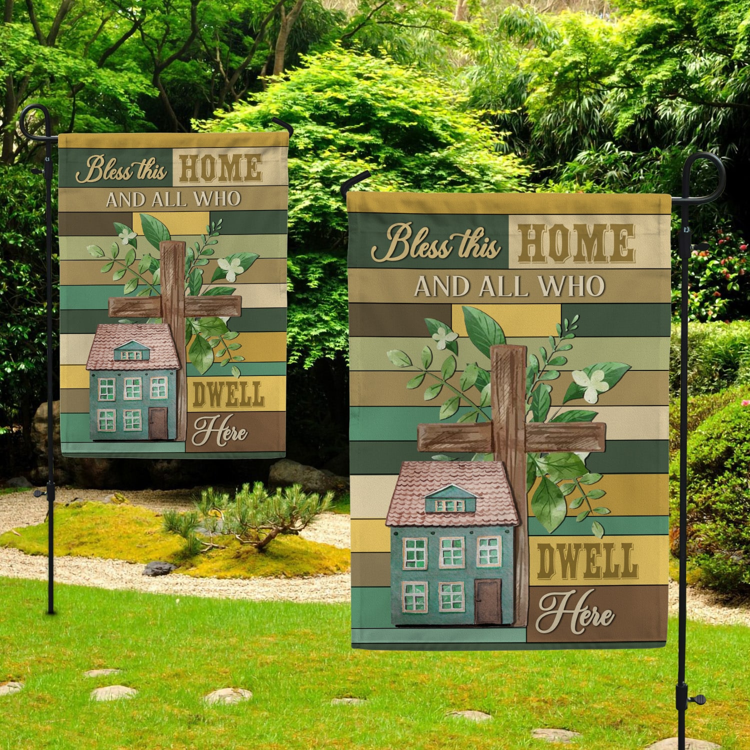 7KNG. God Bless 30x40 Garden Flag Mockup 2 Side