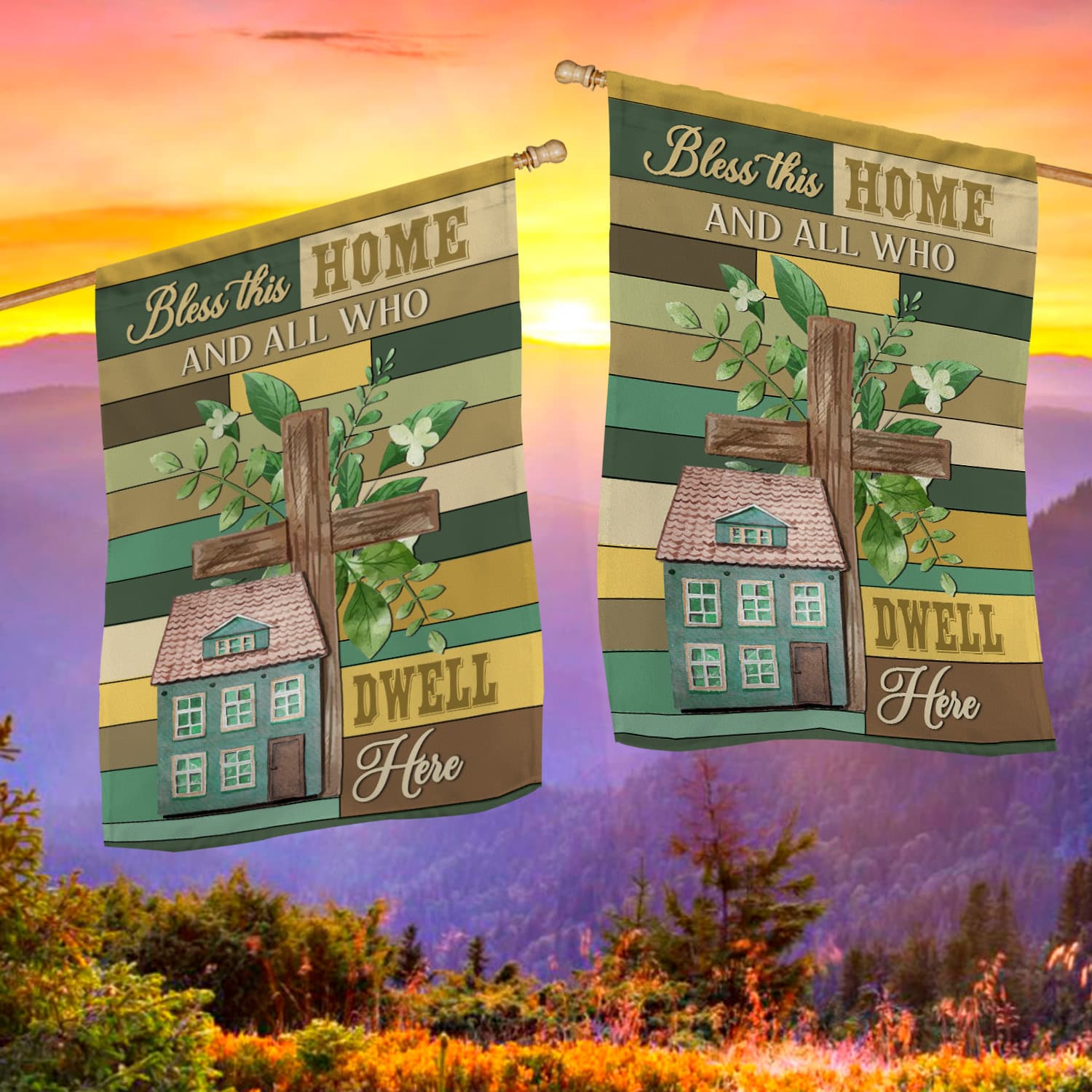 7KNG. God Bless 30x40 House Flag Mockup 2 Side