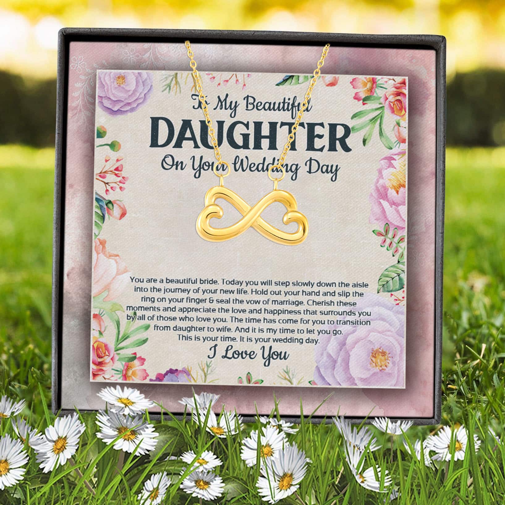 10VT. To My Beautiful Daughter On Wedding Infinity Heart Necklace (Gold) 7