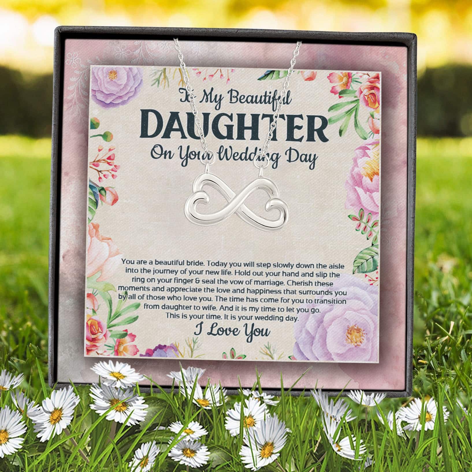 10VT. To My Beautiful Daughter On Wedding Infinity Heart Necklace (Silver) 7