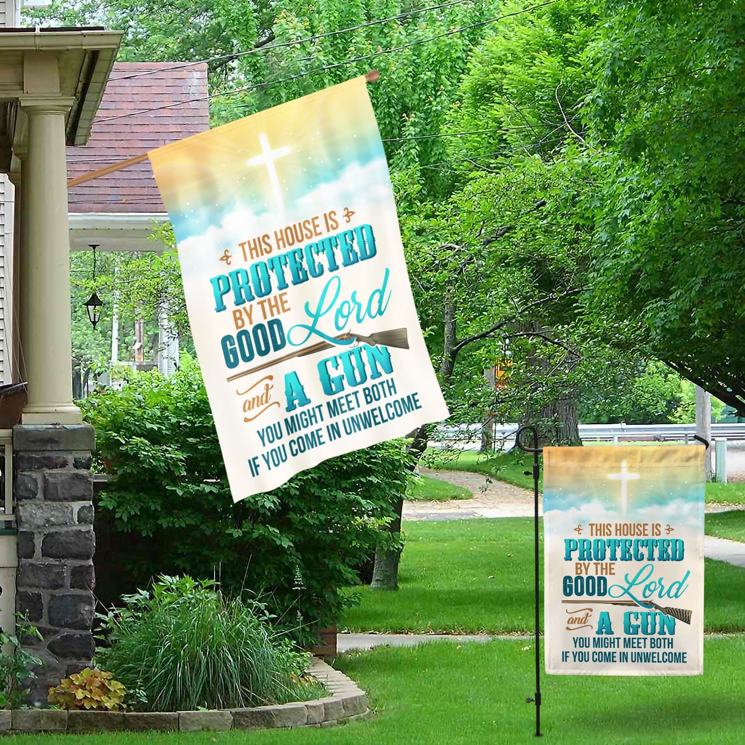 8MH. Good Lord Gun 30x40 Garden & House Mockup 1fx