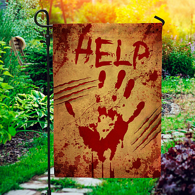 Blood Handprint Fingerprint Horror Help Garden Flag - House Flag - Halloween Flag