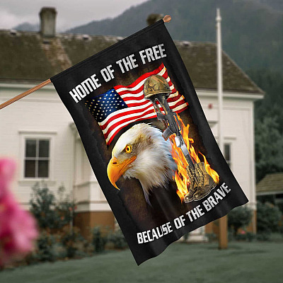 Home of The Free Because of The Brave Patriotic Veterans Day Decorative Garden Flag - House Flag - Wall Flag