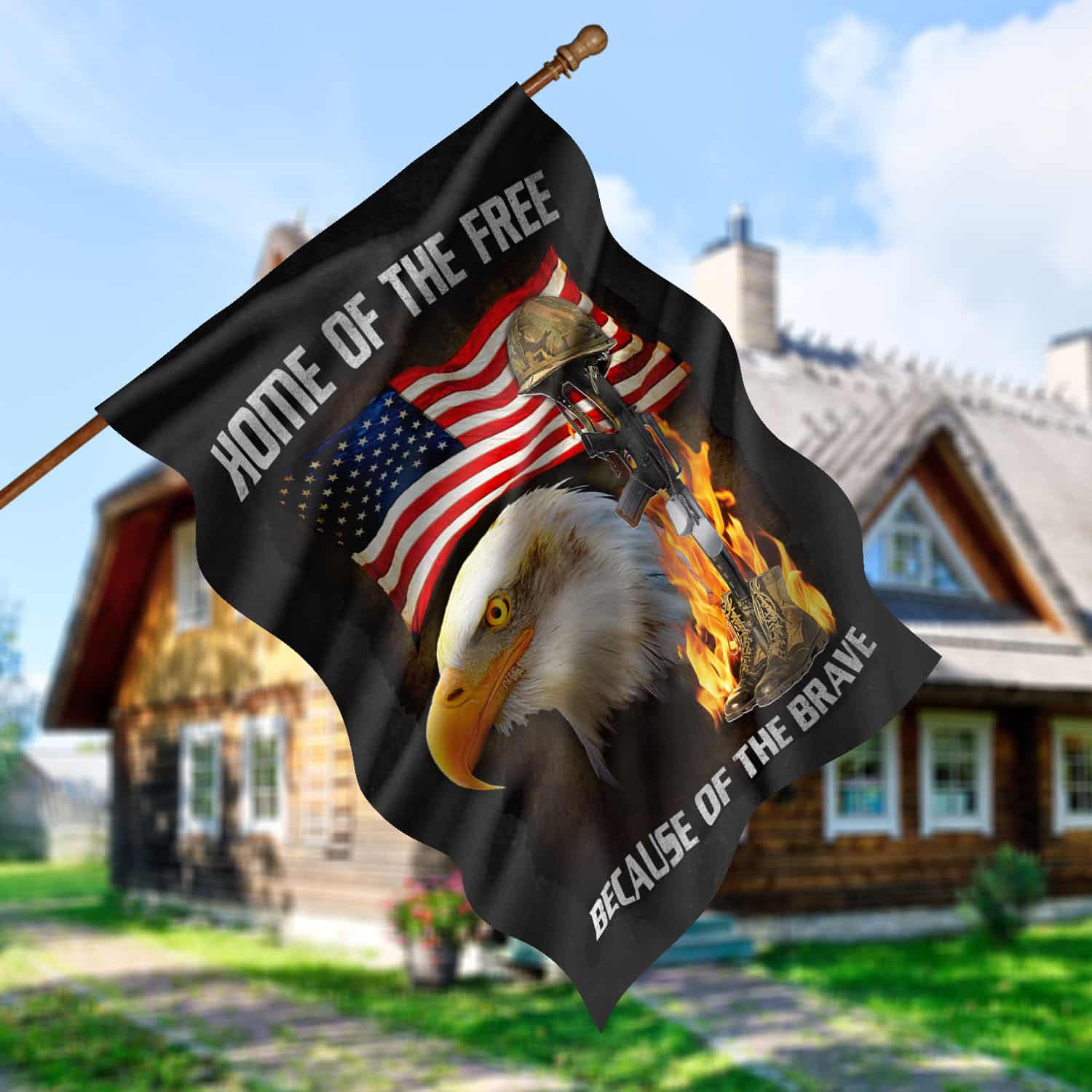 4O. Home Of The Free-30x40 House Flag Mockup 5