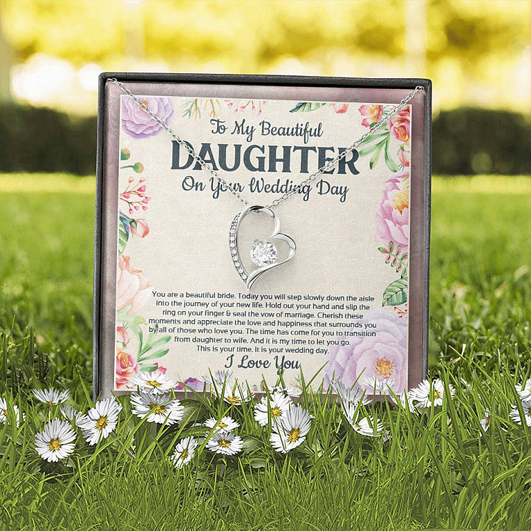 To My Beautiful Daughter On Your Wedding Day You Are A Beautiful Bride Forever Love Heart Pendant Necklace
