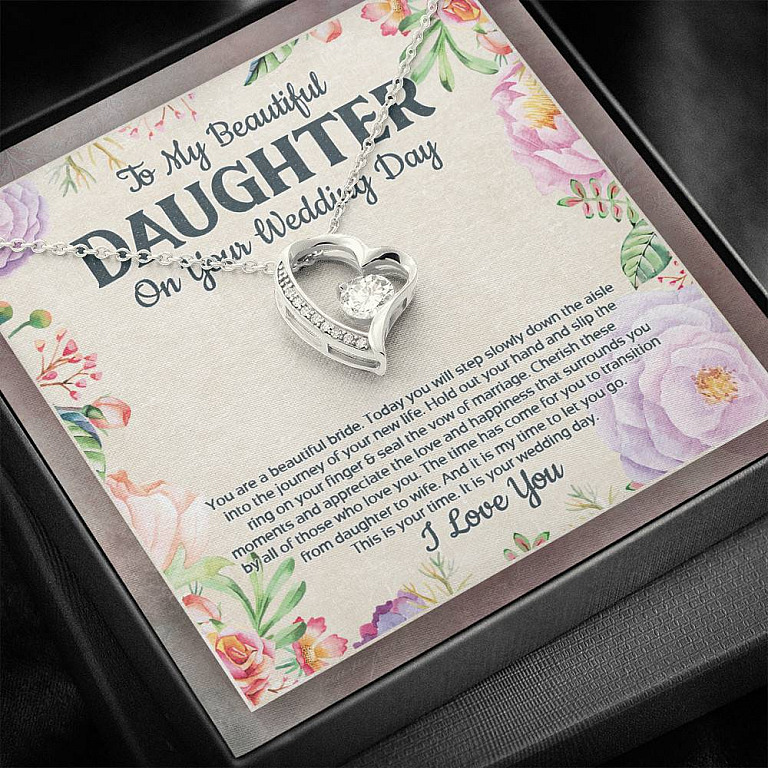 To My Beautiful Daughter On Your Wedding Day You Are A Beautiful Bride Forever Love Heart Pendant Necklace