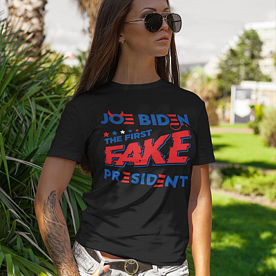 Alternative view of Joe Biden The First Fake President T-Shirt - V-Neck Shirt - Funny Anti Biden Shirt