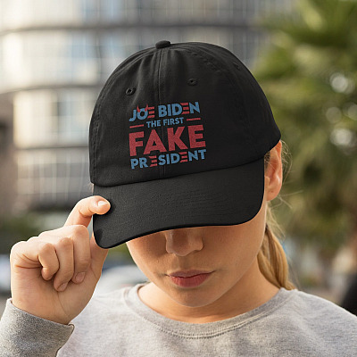Joe Biden The First Fake President Twill Cap - High-Profile Snapback Hat - Funny Biden Trucker Hat
