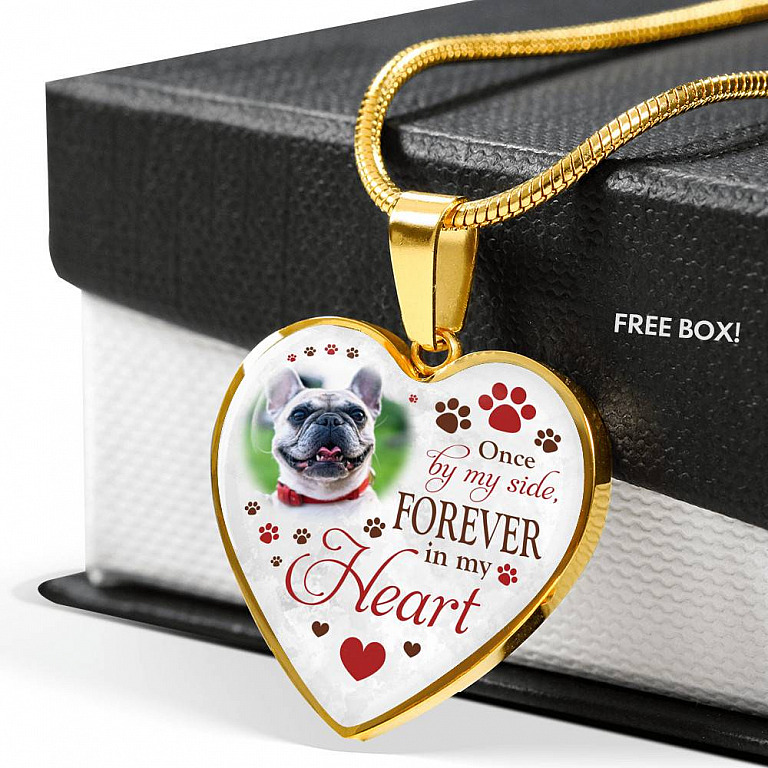 Personalized Photo Once By My Side Forever In My Heart Pet Memorial Heart Pendant Necklace - Bangle