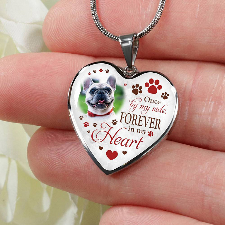 Personalized Photo Once By My Side Forever In My Heart Pet Memorial Heart Pendant Necklace - Bangle