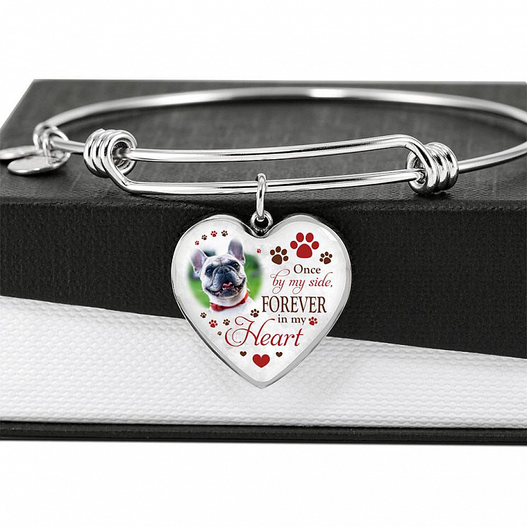 Personalized Photo Once By My Side Forever In My Heart Pet Memorial Heart Pendant Necklace - Bangle