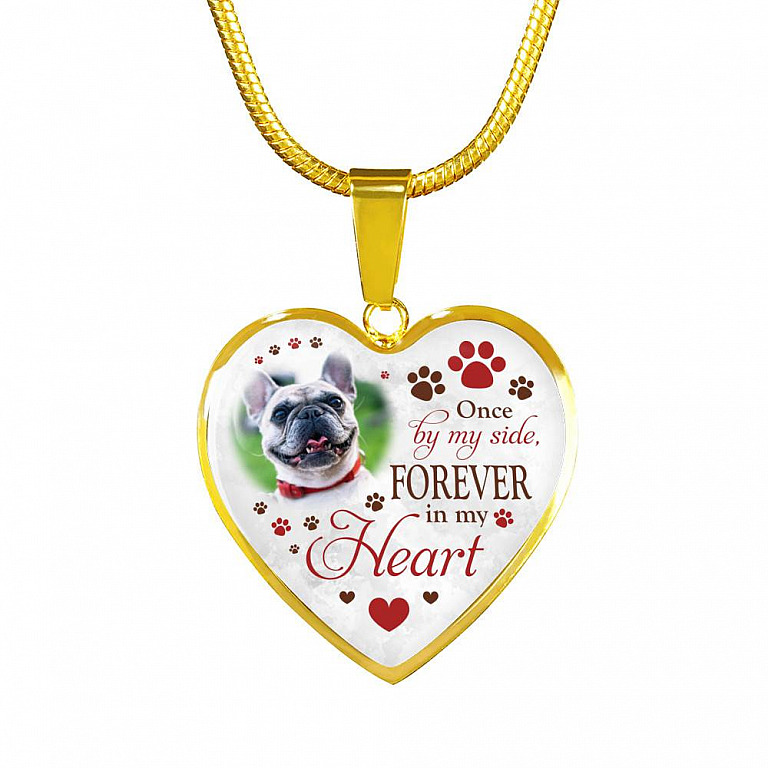 Personalized Photo Once By My Side Forever In My Heart Pet Memorial Heart Pendant Necklace - Bangle