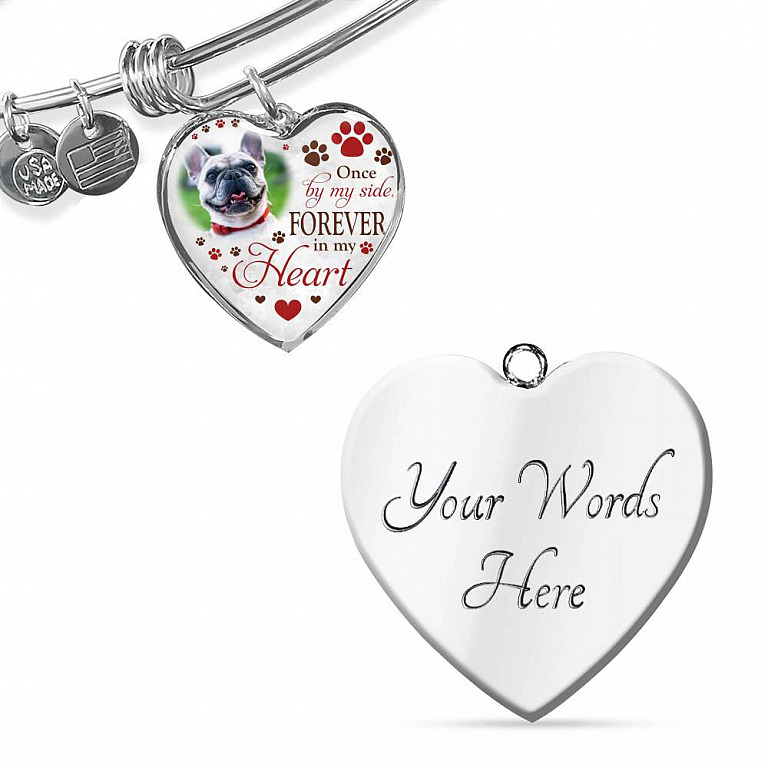 Personalized Photo Once By My Side Forever In My Heart Pet Memorial Heart Pendant Necklace - Bangle