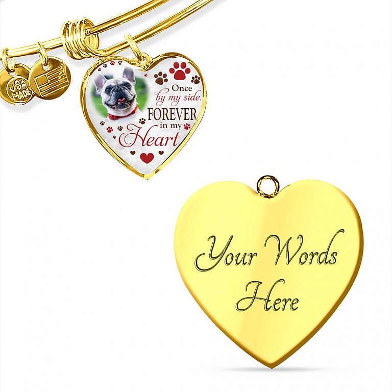 Personalized Photo Once By My Side Forever In My Heart Pet Memorial Heart Pendant Necklace - Bangle
