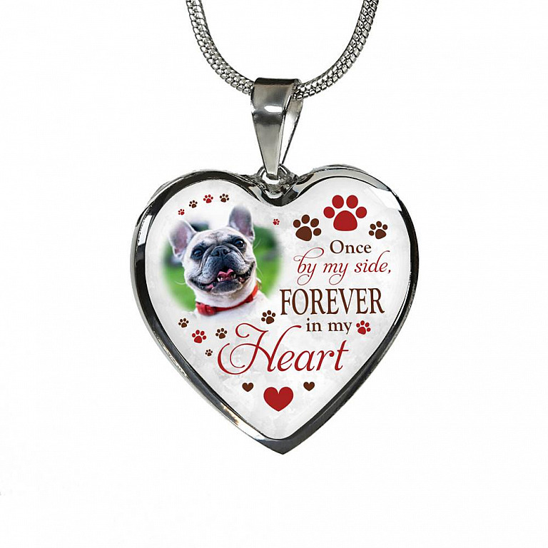 Personalized Photo Once By My Side Forever In My Heart Pet Memorial Heart Pendant Necklace - Bangle