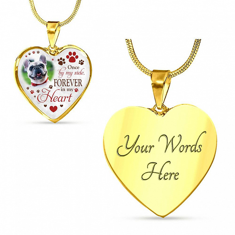 Personalized Photo Once By My Side Forever In My Heart Pet Memorial Heart Pendant Necklace - Bangle