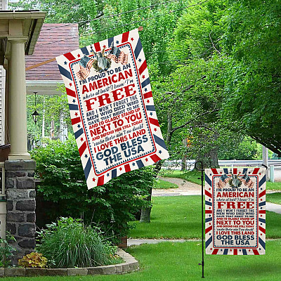 Alternative view of I'm Proud To Be An American Where At Least I Know I'm Free Flag - Patriotic American Garden Flag - House Flag