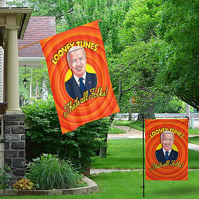 Alternative view of Looney Tunes That's All Folks Biden Garden Flag - House Flag - Wall Flag
