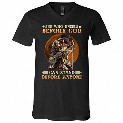 kneel, Black, V-Neck T-Shirt