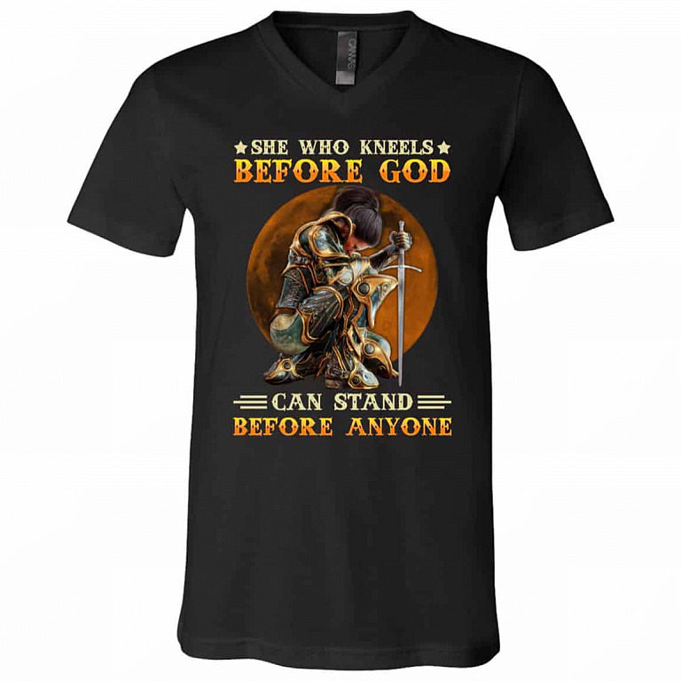 kneel, Black, V-Neck T-Shirt