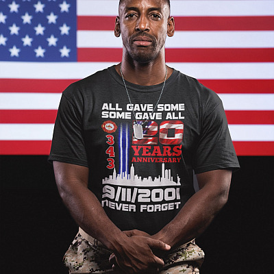 Alternative view of All Gave Some Some Gave All 343 Firefighter 20 Years Anniversary 9/11/2001 Never Forget T-Shirt